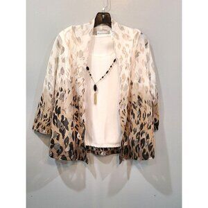 Alfred Dunner Blouse Women's M Leopard Print Dipped Attached Tank Necklace Fall